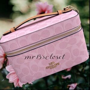 Coach Powder Pink Cosmetic Case In Signature Canvas Powder Pink Bag Purse